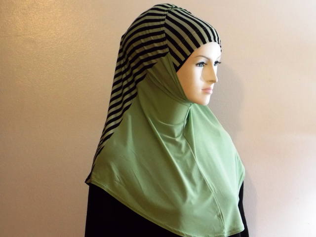 Olive double striped style 2 piece hijab 5